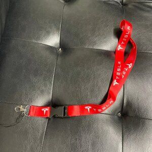 Tesla red and white lanyard